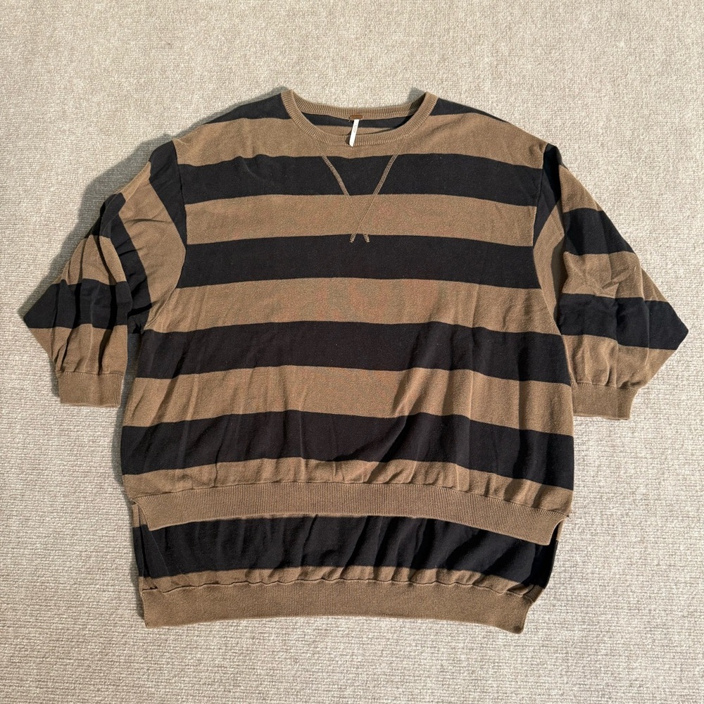 Free People Black and Tan Surfin On Your Stripes Tunic Sweater - Size XS/S - Picture 4 of 7
